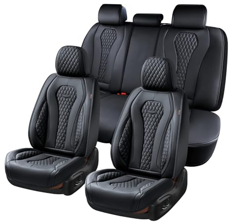 Coverado Seat Covers, Car Seat Covers Full Set, Black Car Seat Cover, Car Seat Covers Front Seats Back Seat Cover, Waterproof Car Seat Cushion, Leather Seat Covers Seat Protector Fit for Most Cars