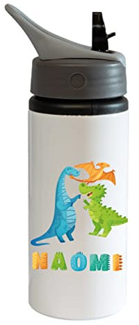 Printaname - Dinosaur Personalised Kids Drinks Sports Childrens Water Bottle 600ml Aluminium Flip up Lid