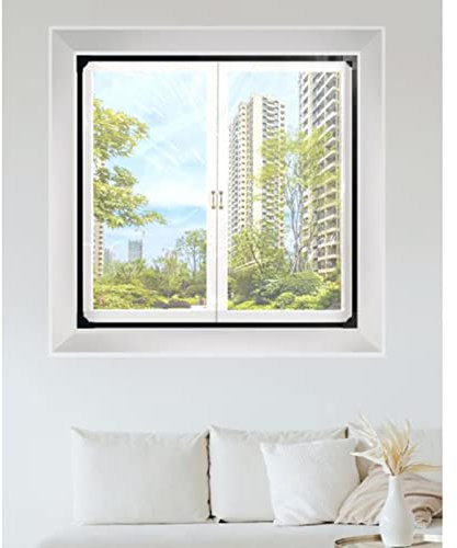 PJDDP Magnetisches Fenster Isolationsfolie, Transparente Thermo Cover Fensterdichtung Kits, Winddichte Wärmeschutzvorhang für Fenster Ohne Bohren, Wiederverwendbar,Schwarz,150x200cm/59x78.5in
