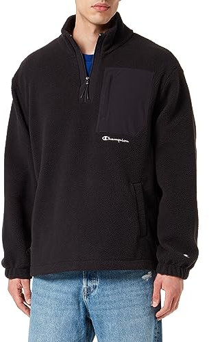 Champion Rochester 1919 Eco Future-Maglia in Pile Riciclato, Mezza Zip Tuta, Nero, L Uomo