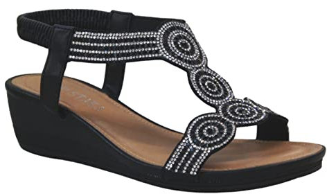 IVACHY Womens Sandal Ladies Crystal Sparkling Shine Wedge Heel cushioning Shoes