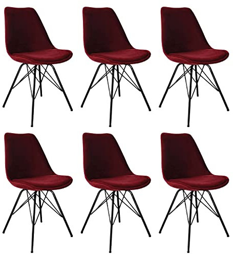 Kick Collection 6er Set Esszimmerstühl Velvet - Samt - Rot - Modern und Hochwertig - Hochwertige Materialien - Erhältlich in vielen Farben