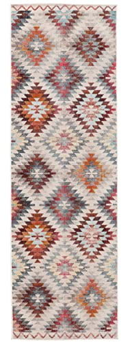 RugVista, Kerala, Teppich, 80 x 250 cm, Läufer, Kurzflor, Modern, Oeko-TEX Standard 100, Wohnzimmer, Schlafzimmer, Esszimmer/Küche, Flur, Büro, Maschinenwaschbar bis 30 Grad, Rot/Mehrfarbig