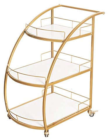 TEmkin Barwagen, Flaschen- und Weinregal, Allzweckregal, 3-stufiger Servierwagen, Aufbewahrungseinheiten aus Metallgeflecht (weißer Marmor)