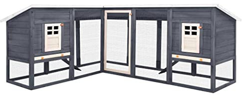 Outdoor Kaninchenstall mit Auslauf, grau-weiß, massives Tannenholz, Artikelfarbe: Grau und Weiß