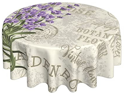Wachstuchtischdecke Lavendel Vintage Postkarte Rund Tischtuch Pflegeleicht Gartentischdecke 152Cm Für Camping Geburtstag Terrasse