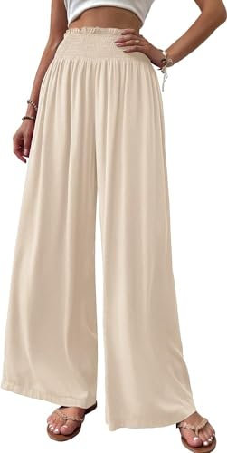 Cicy Bell Damen Hosen Gerade Locker Elastische Weite Beinhose Taille Palazzo Hose Mit Taschen Aprikosen S