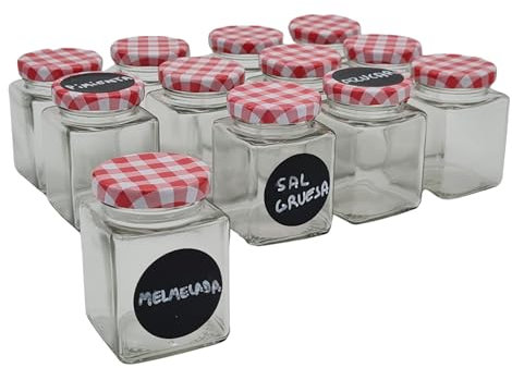 Tarros pequeños herméticos de cristal juego de 12 ud. Botes herméticos cristal de 120 ml, botes especias. Frascos de vidrio con tapa, tarros para chuches