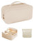 Trousse de Maquillage zsmjaer, Étanche Trousse de Toilette Femme, Trousse Maquillage Femme Beige, Sac à Cosmétiques en Cuir PU Pochette, Sac à Maquillage Portable Grande Capacité