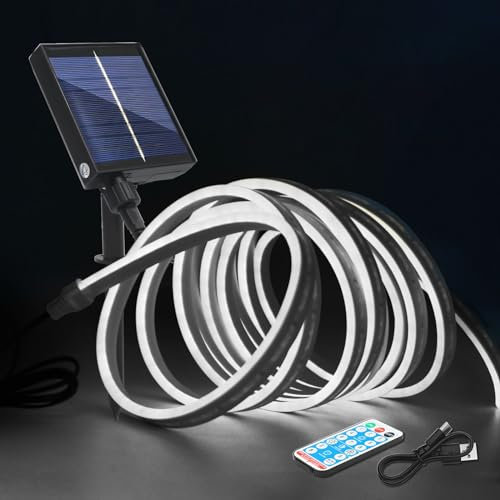 KISUFU 12V Neon Ruban Led avec Contrôleur de panneau solaire, SMD 2835 120 Leds/m Bande lumineux néon, Énergie solaire flexible IP67 Etanche Silicone Néon Light Strip pour Extérieur Déco.5M