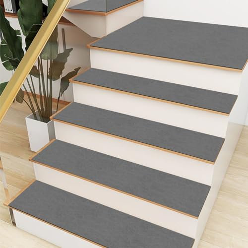 BangDon Tappetino per scale, in PVC, morbido, in tinta unita, lavabile in lavatrice, antiscivolo, interno antiscivolo, per scale, piastrelle in legno, vetro, gradini 26 x 75 cm (grigio, 2,15 pezzi)