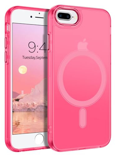 DUEDUE for iPhone 8 Plus Case, iPhone 7 Plus Case Magnetic[Compatible with Magsafe], Translucent Matte Back Protective Cover Shockproof Phone Case for iPhone 7 Plus/8 Plus, Hot Pink