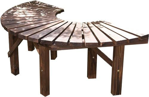 CAFIEDR Outdoor-GThe-Bank, Holz-GThe-Bank, Outdoor-Bank, Baumsitzbank, 120 cm halbrunde Hartholz-Antikorrosions-GThe-Möbel