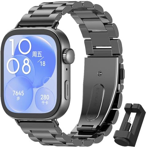 CHANRASI Bracelet en Acier Inoxydable Compatible avec Huawei Watch Fit 3,No Gap Métal Bracelet pour Huawei Watch Fit 3 Homme Femme Noir