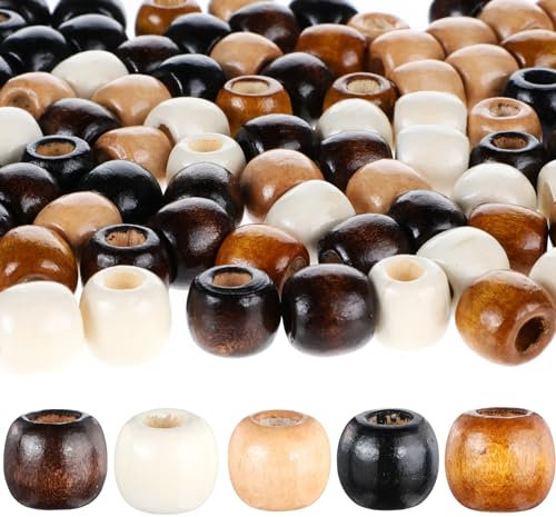 Andibro 400 Stück Holzperlen,5 Farben Große Löcher Fass Holzperlen Natürliche Holzperlen zum Basteln Holzperlen für Dreadlocks Haarzopfperlen Makramee Perlen für die Herstellung von Schmuck