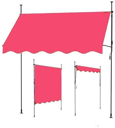 zklaseot Manuell Einziehbare Markise, Mit Mastständer Veranda Sonnenschutz Unterstand UV-beständiges Gewebe, for Fenster, Tür, Veranda, Kaffee(Rosa,350x120cm)