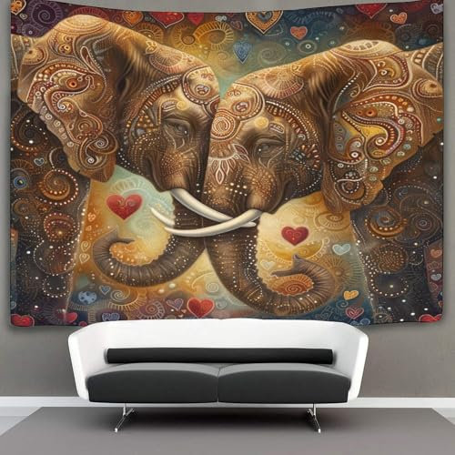 kaiyun 130cmx150cm Wandteppich Couple Elefants Wandteppiche Psychedelisches Muster 3D-Druck Wandteppich Wandbehang Heimdekoration Wandteppich Wandbehang