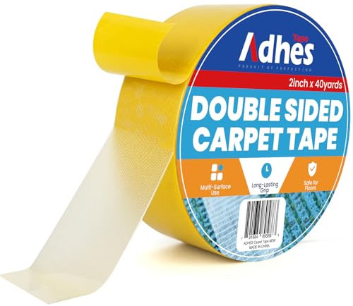 ADHES Double Sided Carpet Tape Heavy Duty, 50MM x 36M x 1 Roll, Yellow Removable and Residue-Free Non Slip Rug Gripper for Hardwood Floors, Rug Tape for Area Rugs and Carpets and Anti-Slip Grips