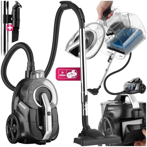 TecTake® Aspirapolvere Senza Sacco, Aspiratore con Filtro HEPA, Ideale per Pavimenti e Tappeti, Grande Contenitore Polvere, Asta Telescopica, Accessori Inclusi - 900 W
