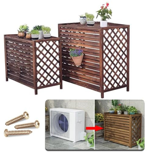 Solid Wood Air Conditioning Rack For Outside Unit, Thickened Wooden Board Air Conditioner Fence Privacy Screen To Hide Air Conditioner (Size : Large)
