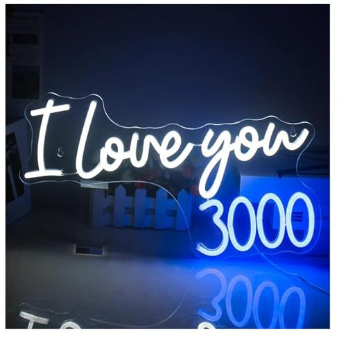 BYAMBD Christmas Home Bar Decor I Love You 3000 Times Neon Sign Acrylic LED Lights for Home Party Wall Wedding Decoration 23cm×40cm