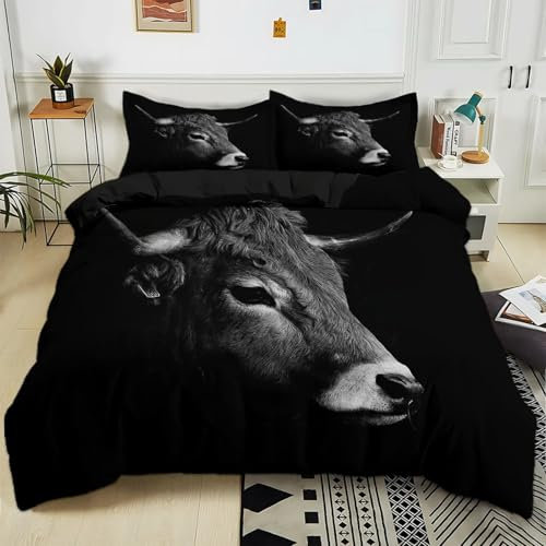 Generisch Bettwäsche-Sets 135x200 cm Tierische Schwarze Kuh Polyester Baumwolle Bettbezug Set mit 2 Kissenbezug, 3-Teilig Bettwäsche für Schlafzimmer Dekorieren, Weich Bügelfrei