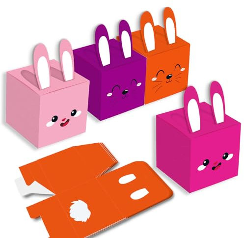 YIEUR 12 Stücke Ostern Geschenkbox Hase, 7.5x7.5cm bunte Osterhasen Papier Geschenkkartons Geschenkverpackungen Süßigkeitenbox für Oster Dekorationen (pink)