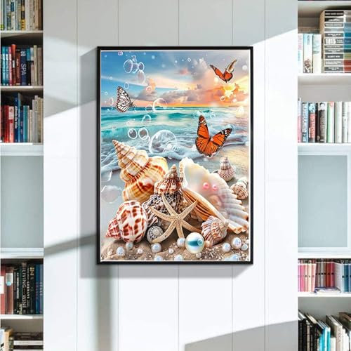 5D Diamond Painting XXL 100X135 cm Diamant Painting Bilder Strand, Diamond Painting Erwachsene DIY Eckige Diamant Kunst Malerei, Diamond Painting Kinder Schmetterling Basteln Erwachsene, Home Deko L-V