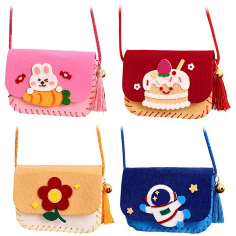 4 Stück Nähset Kinder, Kiddy Wunder Nähspaß, DIY Ostern Geschenke, 4 Umhängetaschen Aus Filz, Nähspaß Für Kinder, Nähen Kinder Handgefertigte Taschen, DIY Handwerk Geschenk