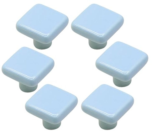 Kacrilidi 6 Pièces Bleu Boutons de Placard en Céramique, Carrés Poignée Tiroir Coloré, Tiroir de Poignée Porte, Poignées Tirage de Meubles avec Vis pour Tiroir, Armoires, Cuisine, Salon
