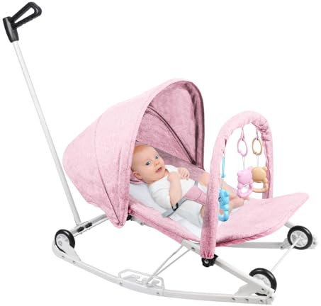 Balancín para bebé, columpio para bebé con función reclinable, columpio para bebé con colgante de juguete, asiento con respaldo ajustable (rosa-B)