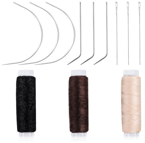 12 Stück Haarweb Nadel und Faden, professionelles Werkzeugset für Haarverlängerungen Werkzeuge für Haarverlängerungen, gebogene Nadel, schwarzer Webfaden zum Herstellen einer Perücke