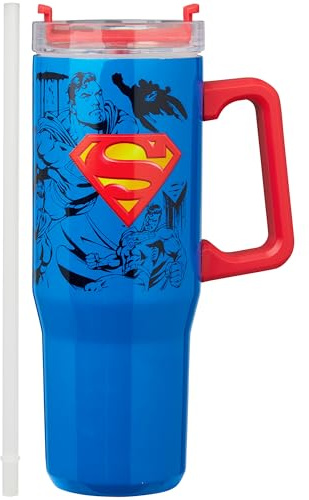 Get Trend Superman Insulated Tumbler with Straw 940ml/32oz, Stainless Steel Travel Mug for Hot & Cold Drinks, Metal Water Bottle, Thermal Coffee Cup (Blue Superman)