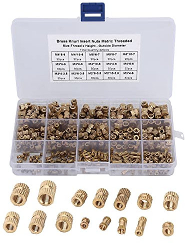 420pcs M2 M3 M4 M5 Kit d'assortiment fileté M5, noix de laits filets en laiton fileté intégrée, chanfrein bidirectionnel, pour coquilles en plastique