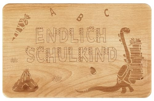 Belillpipi Frühstücksbrett Schulkind Dinosaurier – 2025 Einschulung Geschenk für Mädchen & Jungen – 22x14cm, personalisiertes Andenken zum Schulanfang