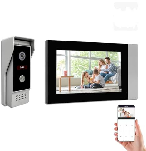 Video Doorbell with 7-inch LCD Monitor, Call Button WiFi Intercom Kit Smart Video Door Phone System 1080P 4-Wired Doorbell Camera Full Touch Monitors for Villa Home (Silvery White)