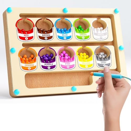 Labyrinthe Magnetique Jouet,Jouet Enfant 3 4 5 6 7 8 ans en bois,Jeux Magnetique Enfant pour Garçons et Filles,Apprendre Les Couleurs Jeu de Comptage,Anniversaire de Noël Cadeau(Style:Pot de peinture)