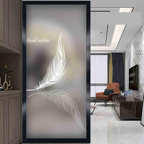 Film Opaque Vitrage Plume Blanche Rétro Stickers Fenetre Electrostatique Film Vitre Anti Regard Bureaux Salle de Bain Cuisine Brise Vue Fenetre Opaque 50x120 cm