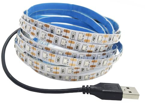 Vrabocry USB LED Streifen DC 5V SMD 3528 Gelb 5m/16.4ft 300 Leds LED Streifen mit USB Kabel TV Desktop Laptop Hintergrundbeleuchtung Küche Beleuchtung Seil Beleuchtung Nicht wasserdicht