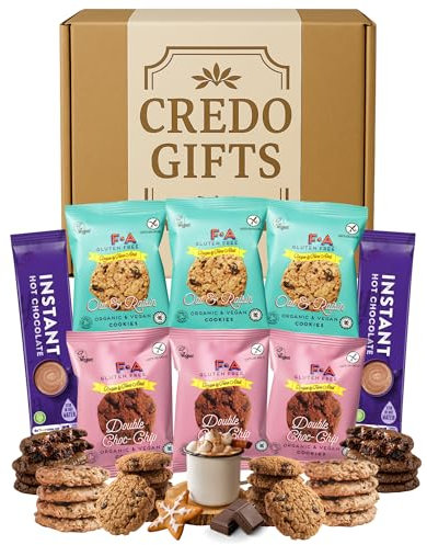 Vegan and Gluten Free Hot Chocolate and Cookies Hamper Gift Set with 3x Oat & Raisin, 3x Double Choc Chip Cookies & 2x Hot Chocolate Sachets | Gift for Him or Her | Vegan & Gluten Free Treat