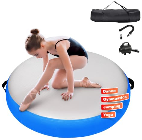 KIKILIVE Matte Airspot, rundes Luftkissen 20 cm hoch, Durchmesser 100/140 cm, mit 600W Pumpe und Reparatur-Set, für Yoga/Cheerleading/Fitness/Training