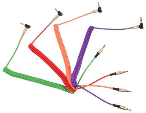 FRCOLOR 4 pezzi Cavo Audio Maschio Maschio Coiled Molla Colorati Aux per Mixer Microfoni e Casse Auto Resistente Antinodo e Durevole Colore Casuale Colore Casuale
