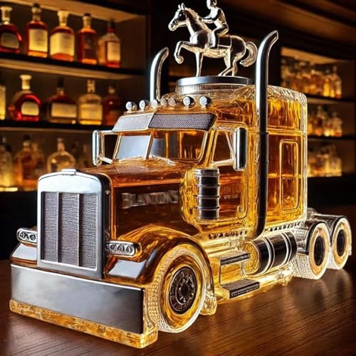 300ML Whiskey Decanter Bottle - Art Statue, 3D Semi Truck Shaped Glass Whiskey Decanter, Creative Novelty Whiskey Wine Bottle, Hand Blown Car Theme Empty Wine Bottles(A)