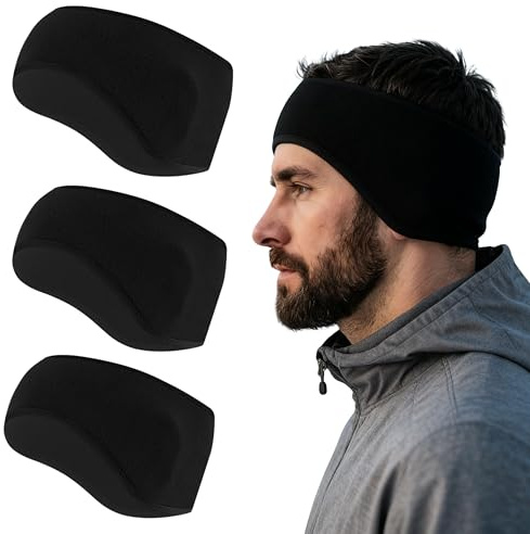 Lot de 3 bandeaux d'hiver pour femme - Noir - Bandeau de sport et cache-oreilles - Coupe-vent pour jogging, course, cyclisme et sous casque de vélo - Bandeau de sport pour femme