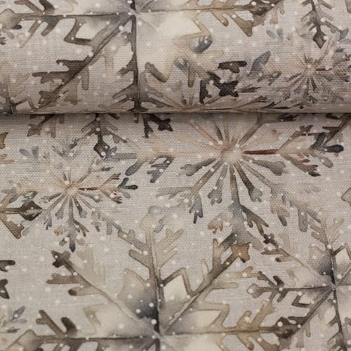 Dekostoff Canvas NIKLAS – Weihnachtskugeln & Schneeflocken – 2 Designs in je 2 Farben – Meterware für Tischdeko, Kleidung & Accessoires (Schneeflocken, schlamm-grau)