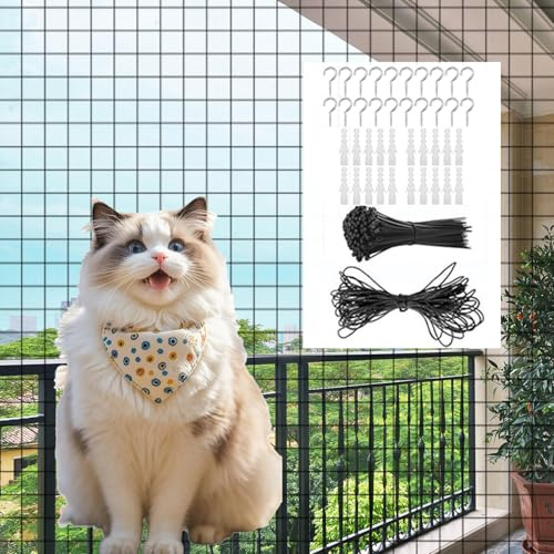 Katzennetz für Balkon,10x3m Ohne Bohren Katzennetz,Mit 30M Befestigungsseil Biss- und Reißfestes Balkonnetz für Katzen,UV-Beständig,Wetterfest,Für Fenster,Terrasse,Balkon und Türen(10x3m,Schwarz)
