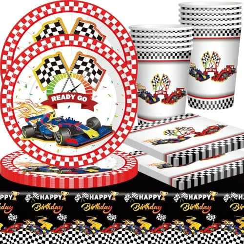 Vajilla para Fiestas Coche de Carreras, 41 piezas Racing Car Cumpleaños Decoraciones de Coche Platos de Cumpleaños, Tazas, Servilletas para Suministros para Fiestas temáticas