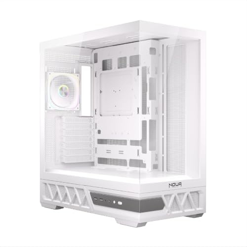 Noua Orizon MH100 Case PC Gaming ATX Mid Tower Vetro Temperato ARGB Bianco | Pannello Mesh, Ventola PWM ARGB Preinstallata, USB 3.0 Type-C, GPU fino 430mm, Liquido 360mm