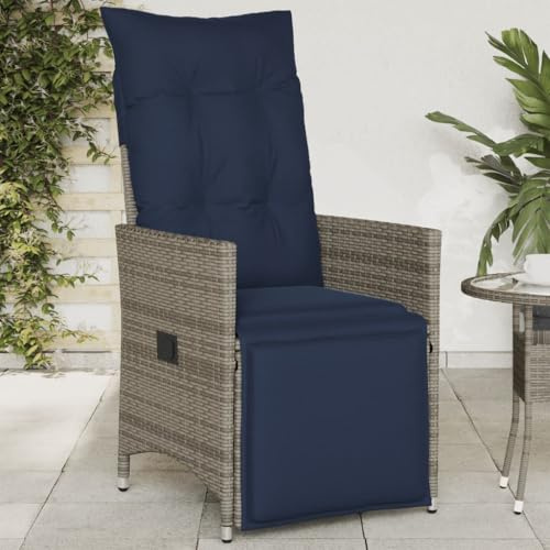 Frdhee Gartenstuhl, Balkonmöbel, Balkonstuhl, Esstischstühle, Gartensessel Verstellbar mit Kissen Grau Poly Rattan Für Terrasse Schwimmbad Ferienhäuser