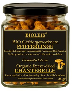 BIOLEIS ® I BIO Pfifferlinge GEFRIERGETROCKNET I 25 g I Premium Qualität I Liofilisiert für Maximales Aroma und Sofortige rehydrierung I